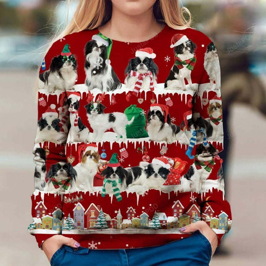 Japanese Chin Snow Christmas Ugly Christmas Sweater, Perfect Holiday Gift