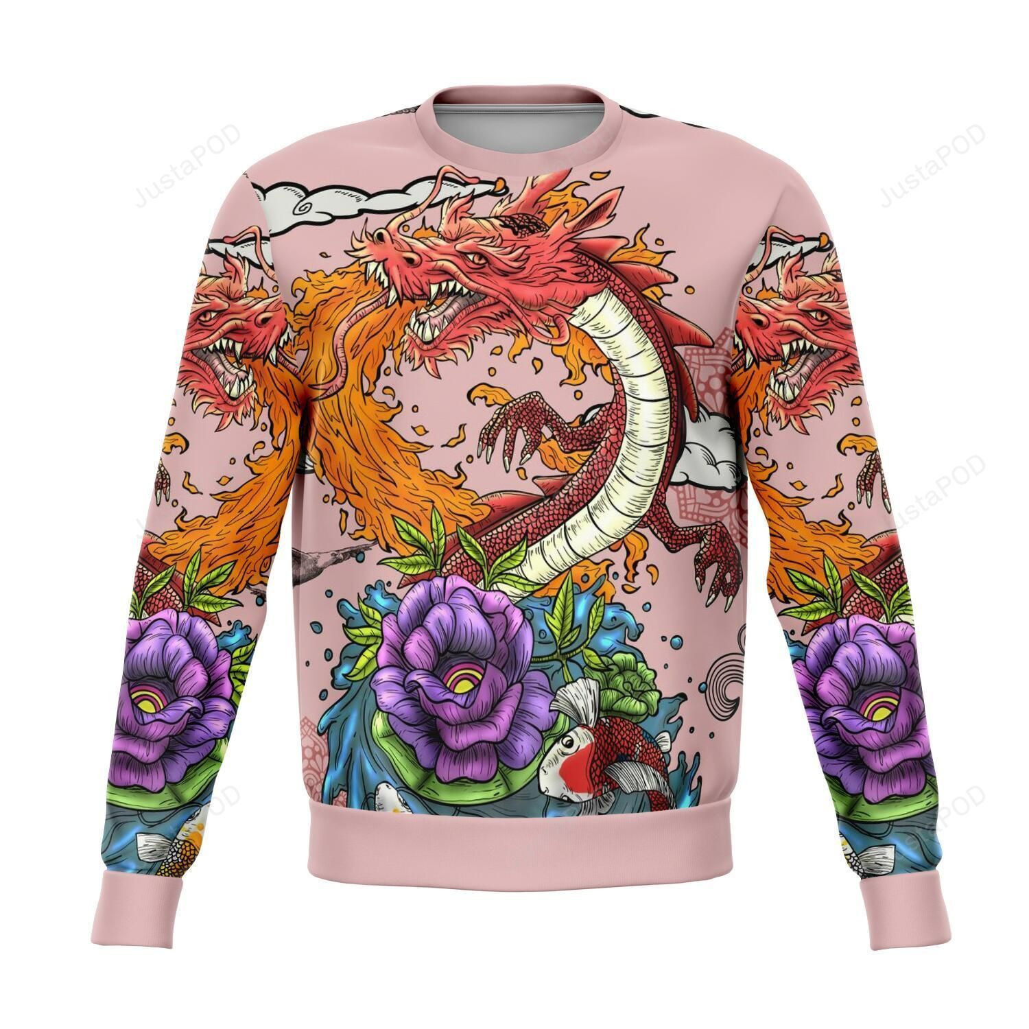 Japanese Dragon Tattoo Style Ugly Christmas Sweater, Perfect Holiday Gift