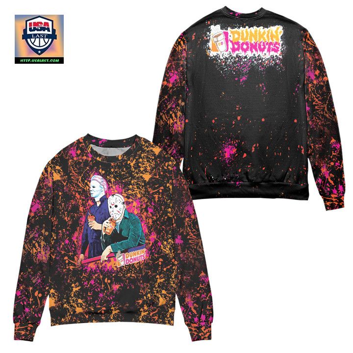 Jason Voorhees And Michael Myers Dunkin Donuts Ugly Christmas Sweater