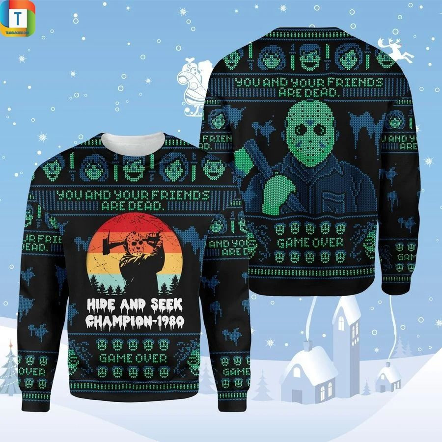 Jason Voorhees Hide And Seek Champion 1980 Ugly Christmas Sweater,