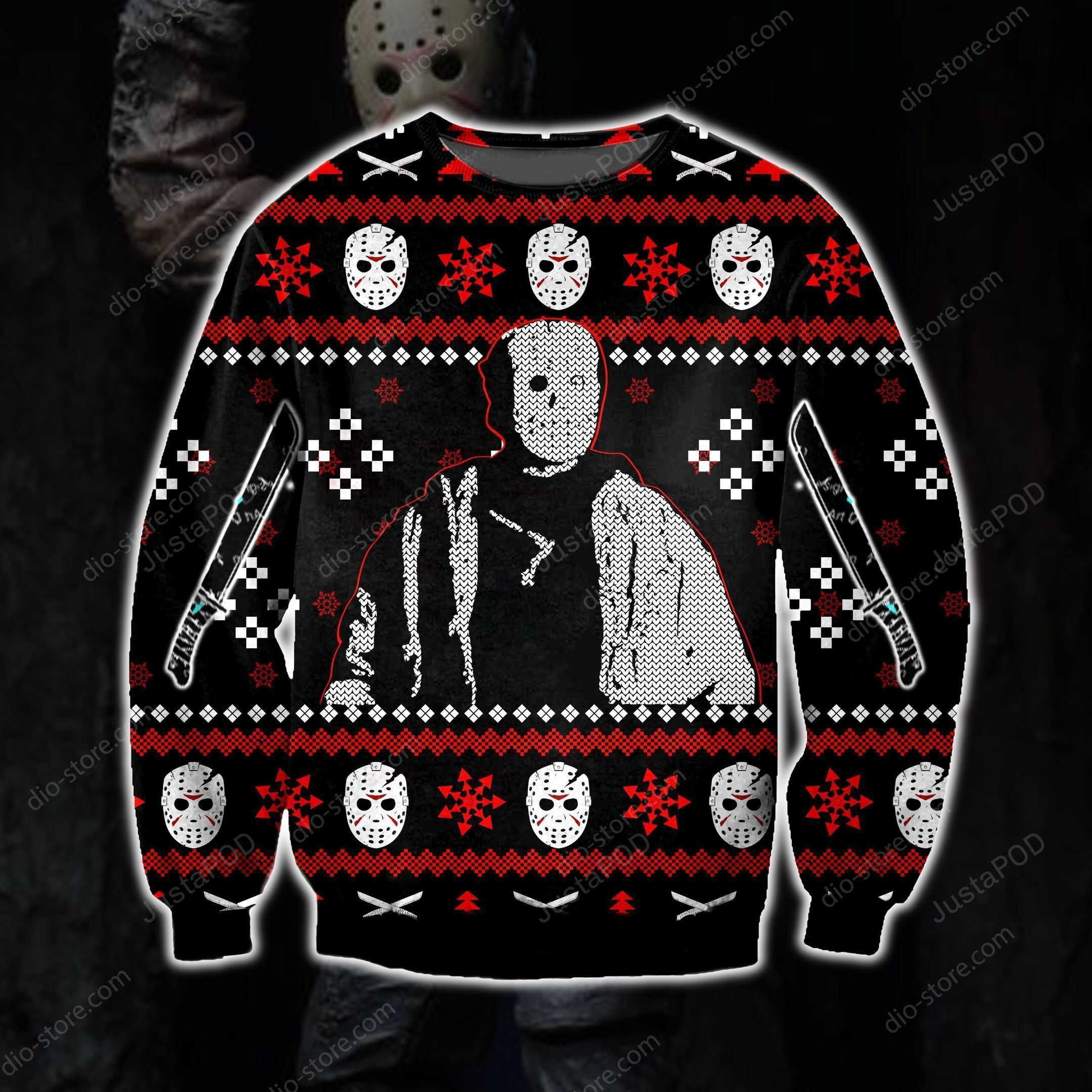 Jason Voorhees Knitting Pattern 3D Print Ugly Christmas Sweater, Perfect Holiday Gift