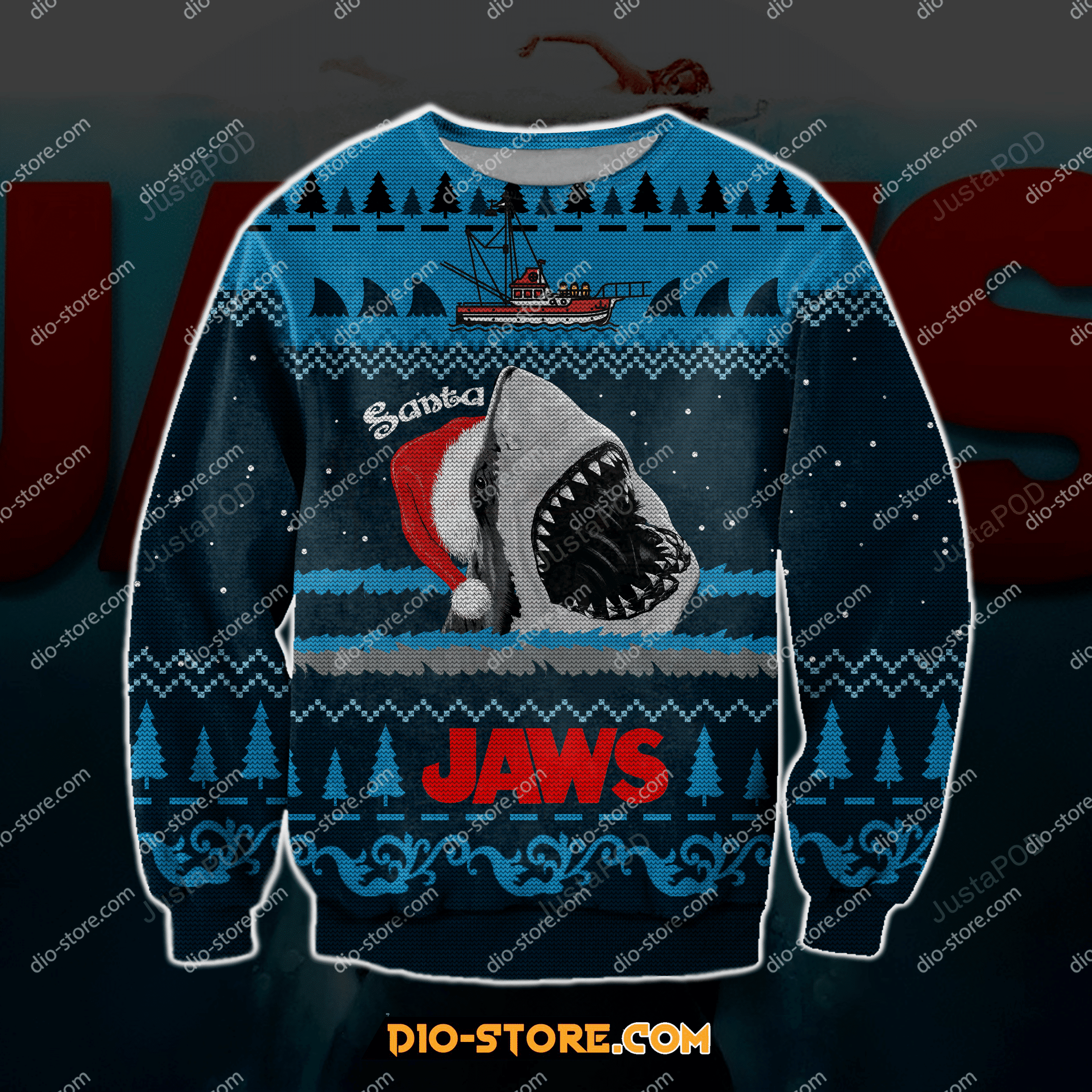 Jaws 3D Print Knitting Pattern Ugly Christmas Sweater, Perfect Holiday Gift