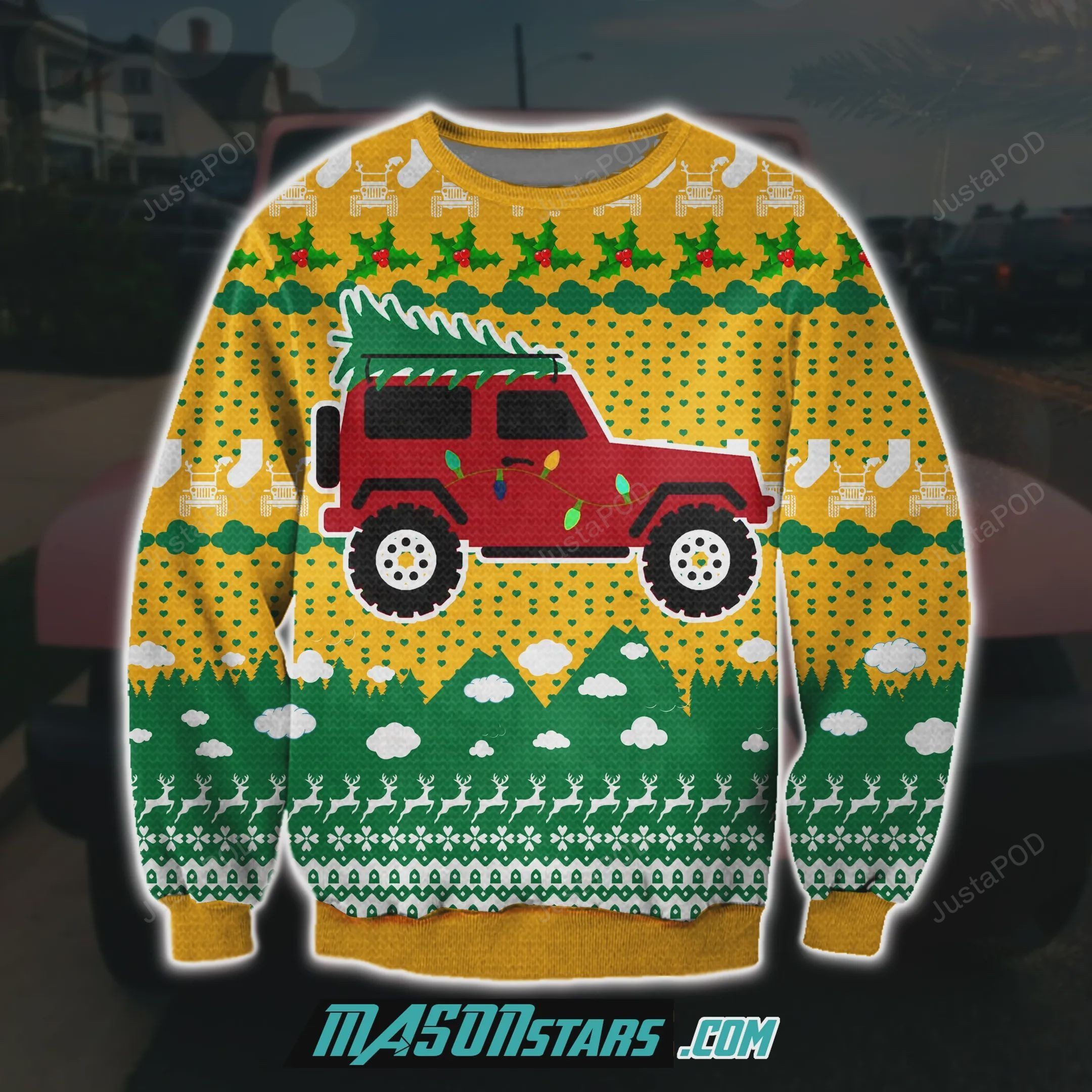 Jeep Car 3D Print Knitting Pattern Ugly Christmas Sweater, Perfect Holiday Gift