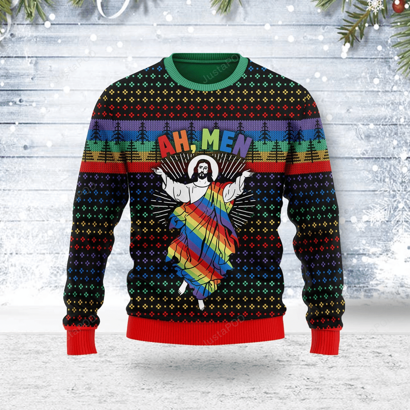 Jesus Ah Men Lgbtq+ Ugly Christmas Sweater, Perfect Holiday Gift