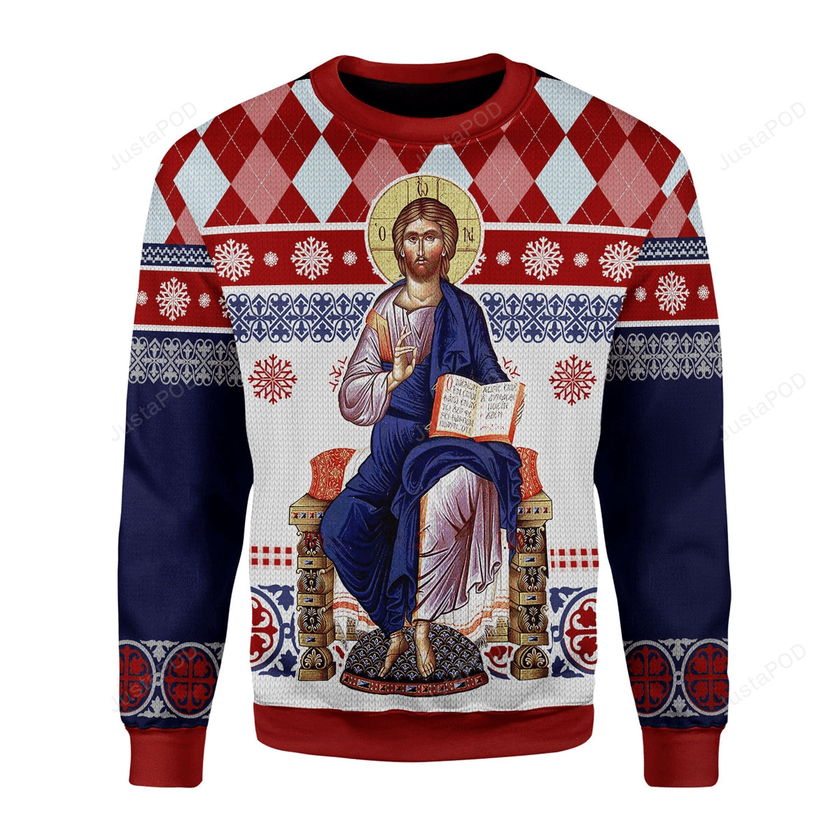 Jesus Evlogon Greek Byzantine Orthodox Ugly Christmas Sweater, Perfect Holiday Gift