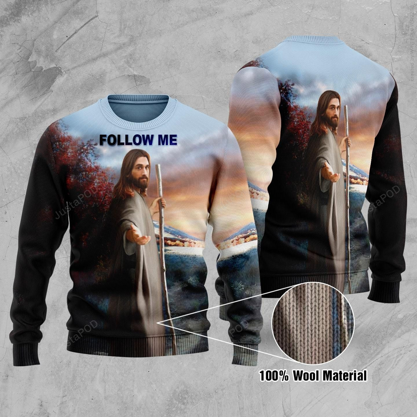 Jesus Follow Me Ugly Christmas Sweater, Perfect Holiday Gift