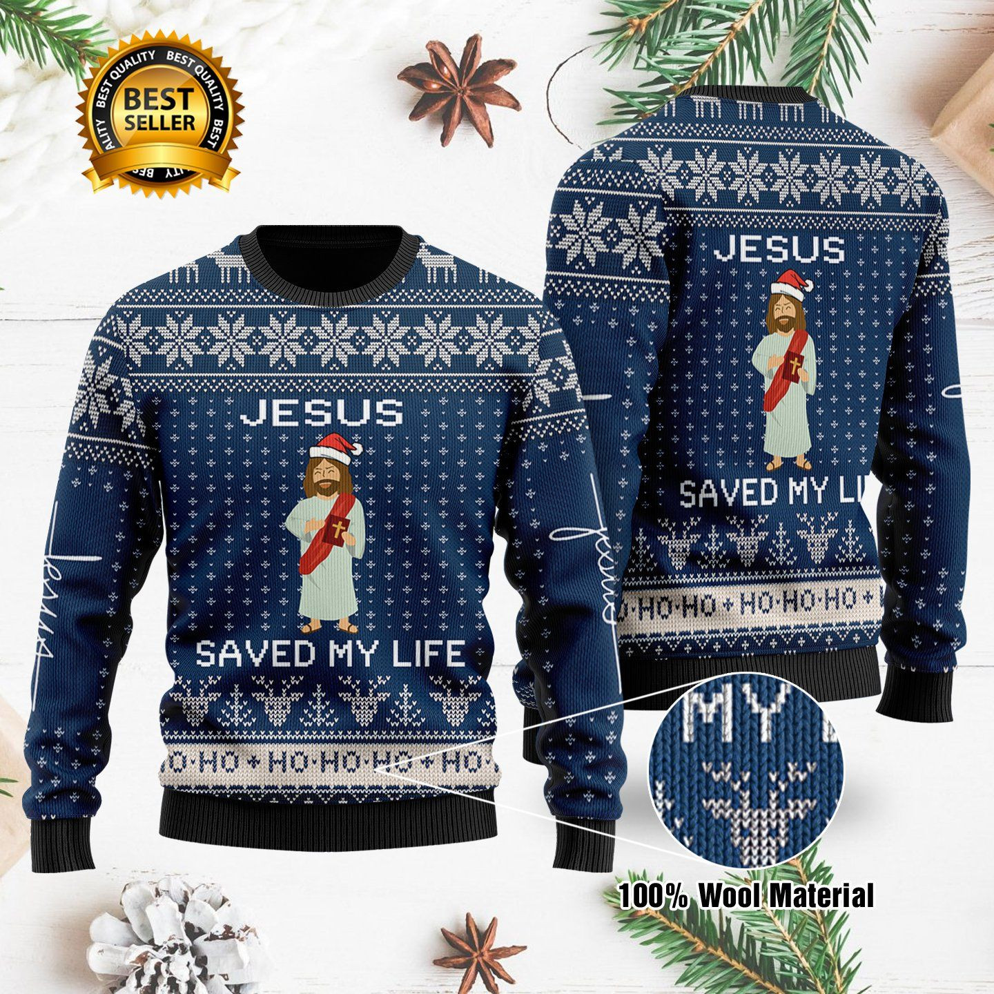 Jesus Saved My Life 3D Printed Ugly Christmas Sweater