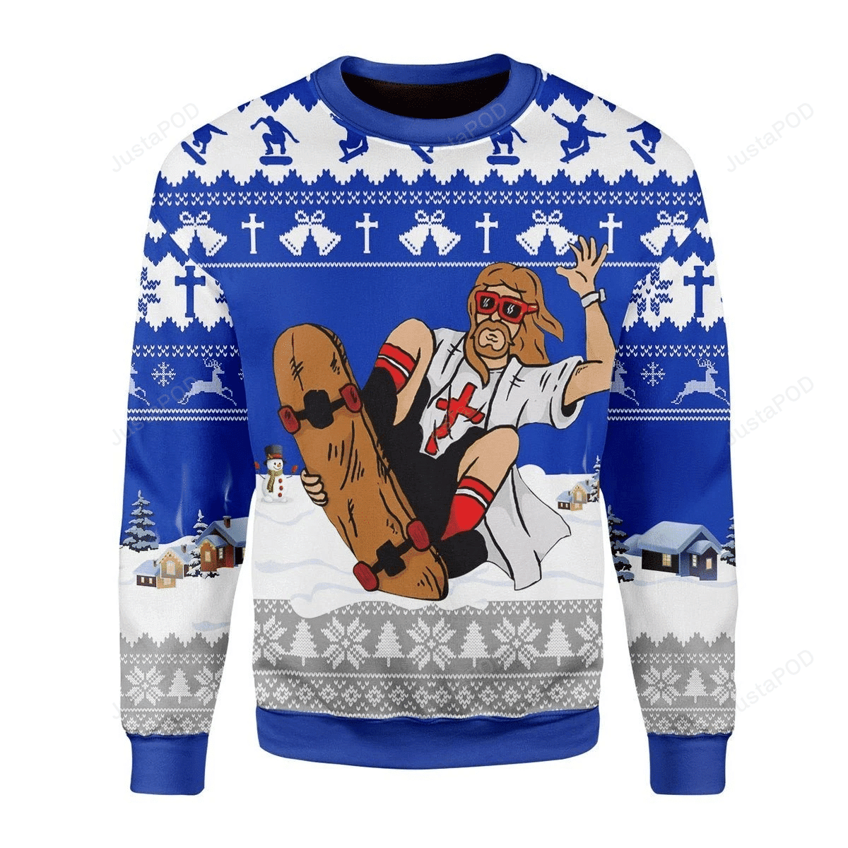 Jesus Skateboarding Ugly Christmas Sweater, Perfect Holiday Gift