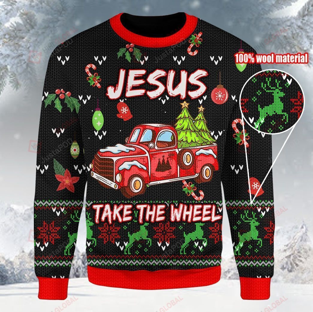 Jesus Take The Wheel Ugly Christmas Sweater, Perfect Holiday Gift