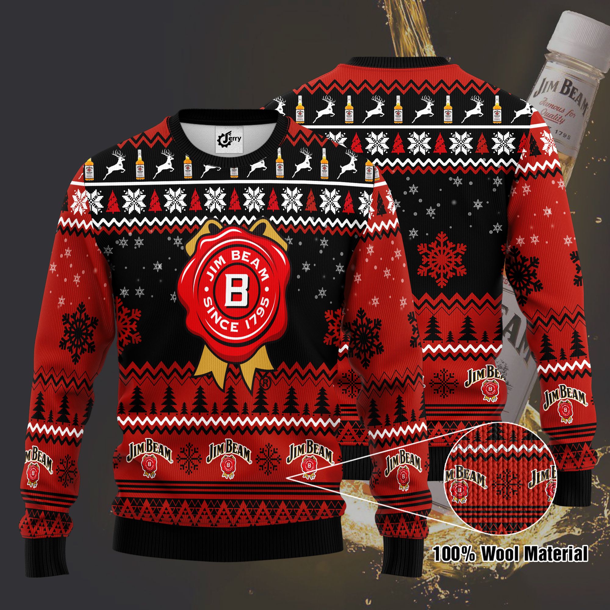 Jim Beam 3D Print Ugly Christmas Sweater, Hoodie, Zip Hoodie, Bomber Jacket