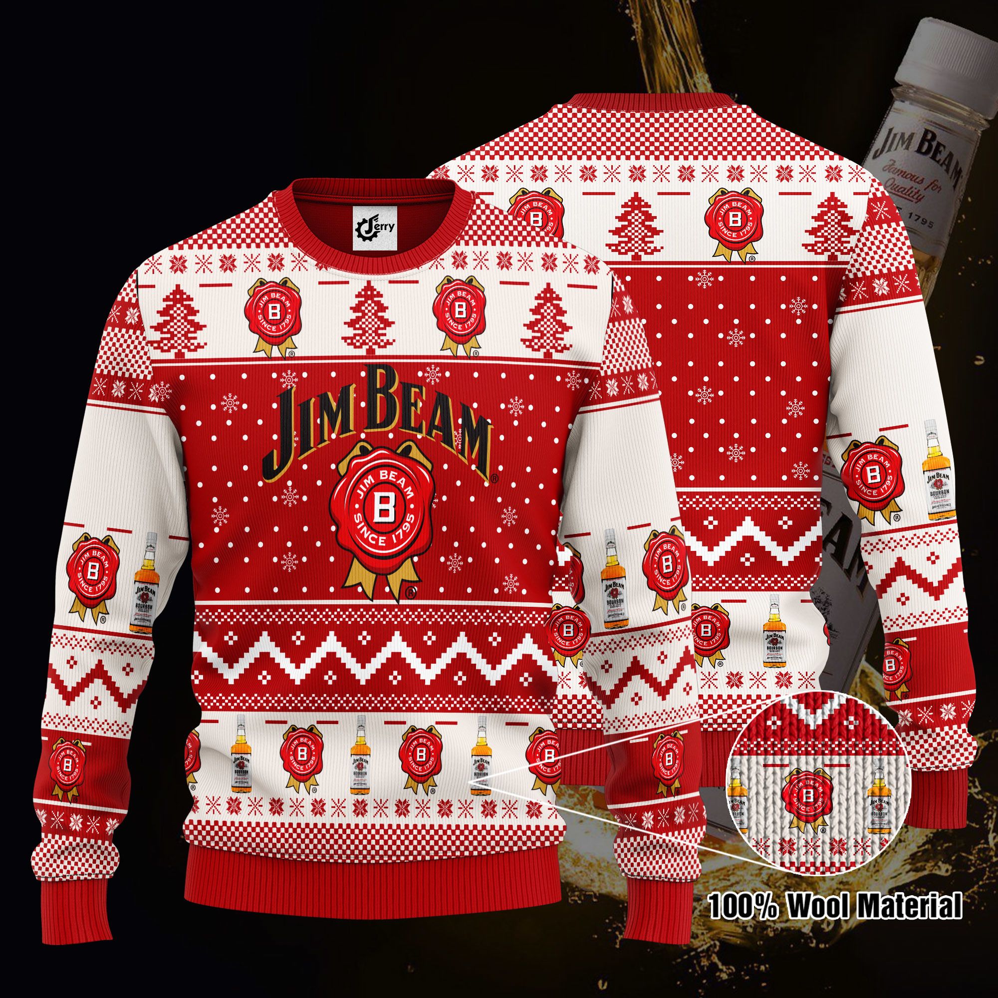 Jim Beam 3D Print Ugly Christmas Sweater, Hoodie, Zip Hoodie, Bomber Jacket