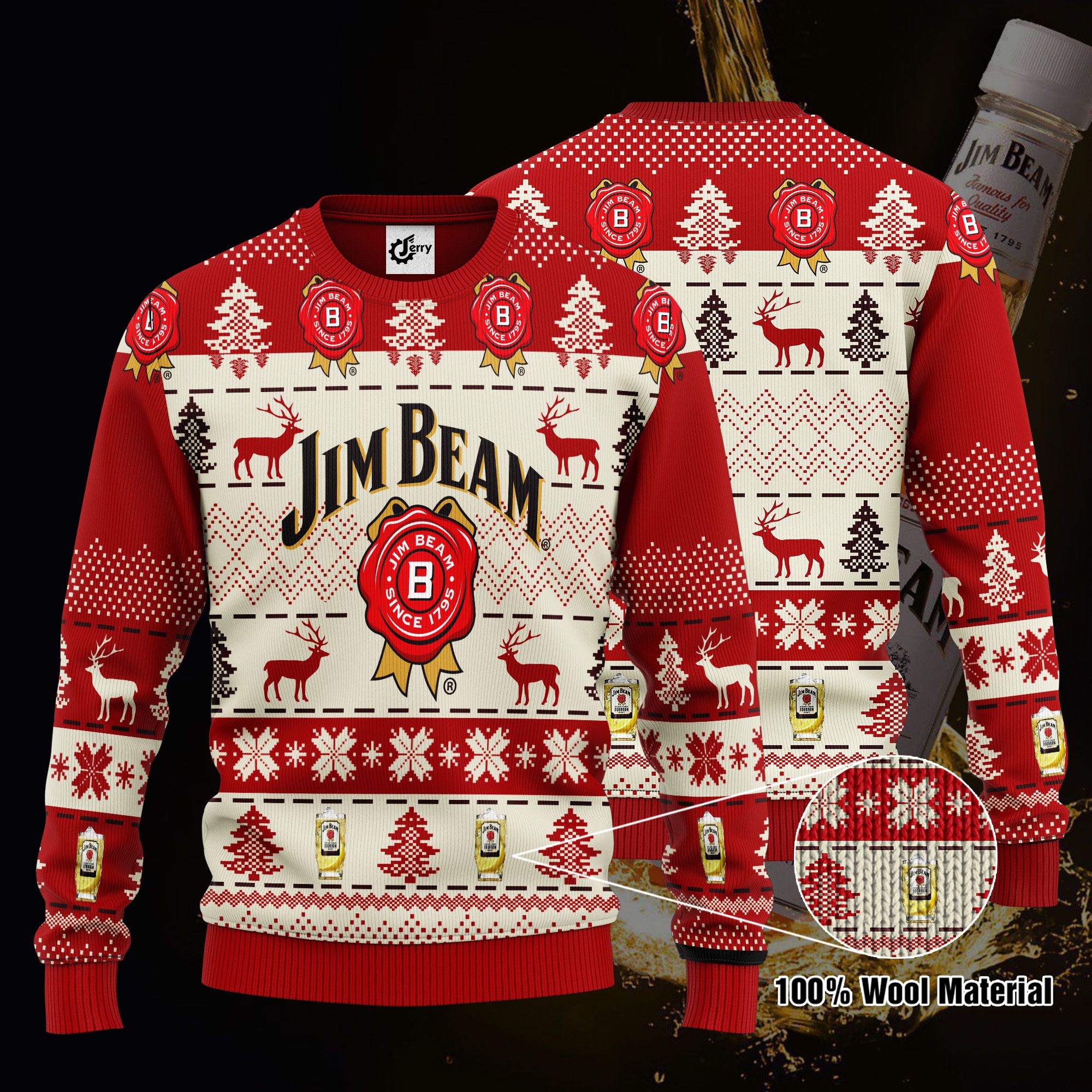 Jim Beam 3D Print Ugly Christmas Sweater, Hoodie, Zip Hoodie, Bomber Jacket