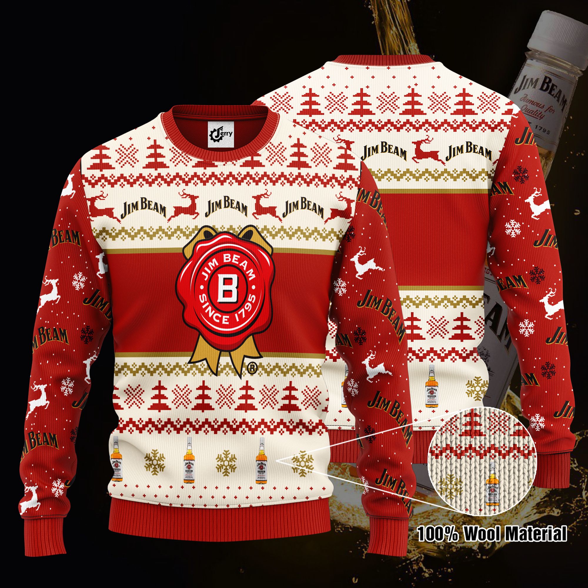 Jim Beam 3D Print Ugly Christmas Sweater, Hoodie, Zip Hoodie, Bomber Jacket