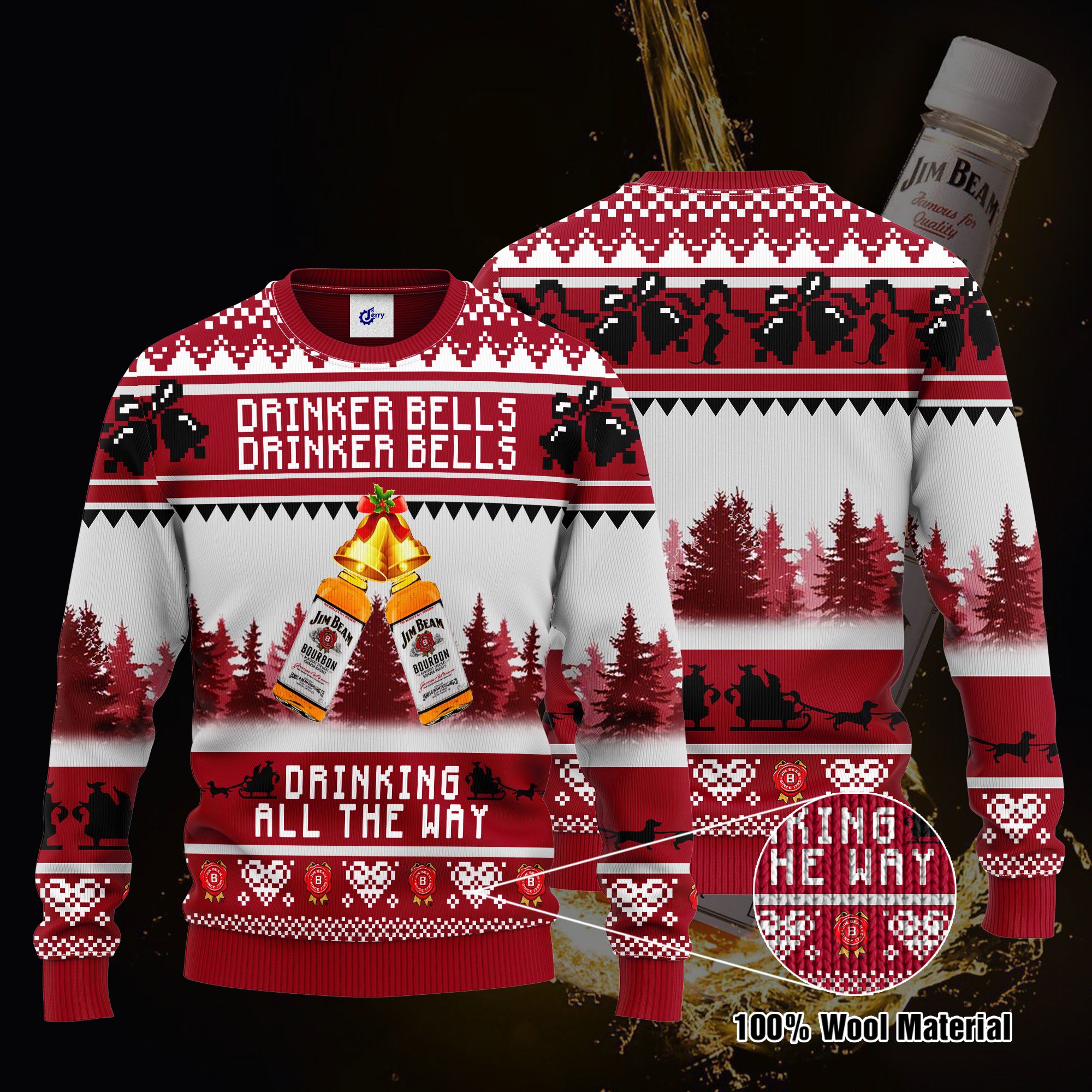 Jim Beam Drinker Bells Drinker Bells Drinking All The Way Ugly Christmas Sweater, Hoodie, Zip Hoodie, Bomber Jacket