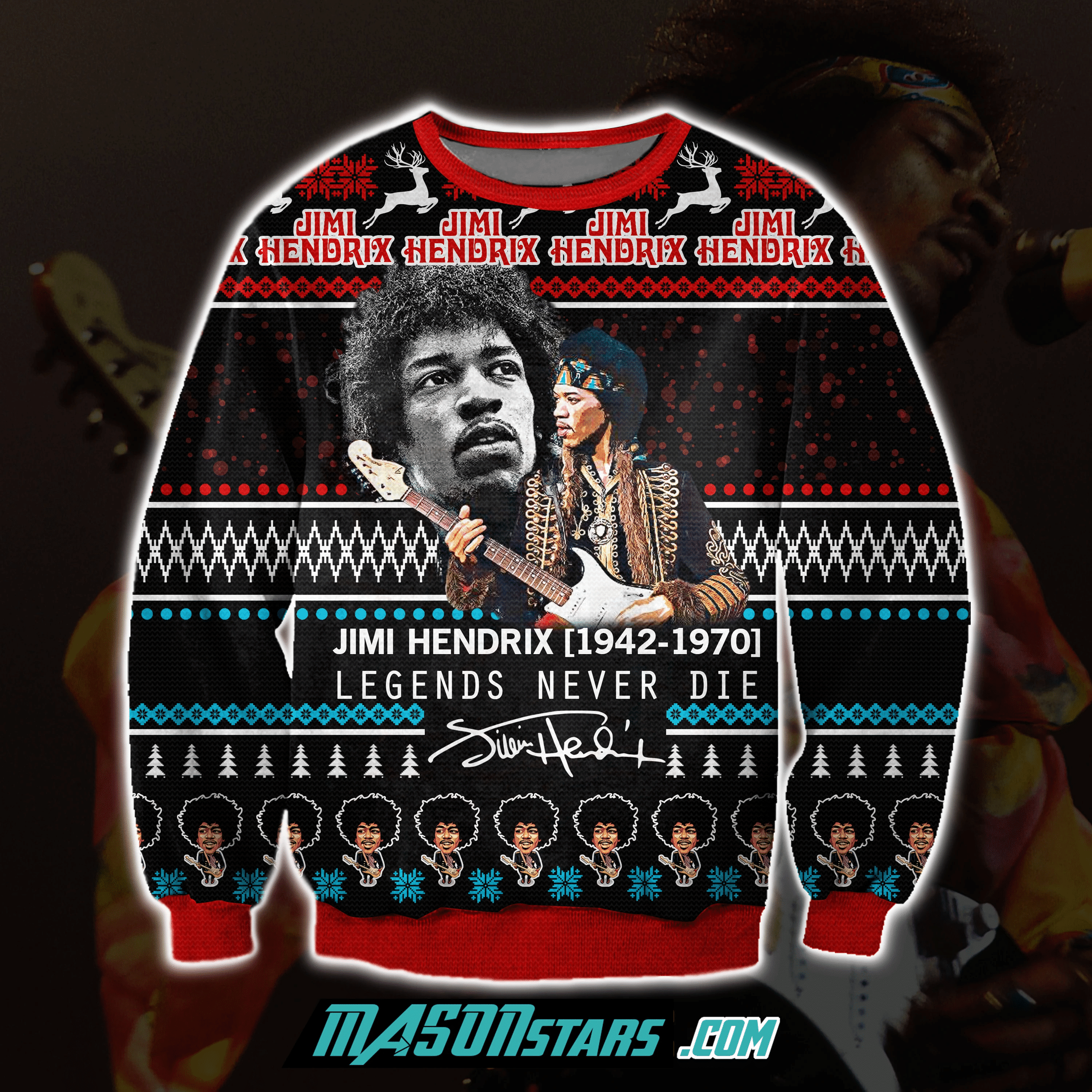 Jimi Hendrix 3D Print Ugly Christmas Sweater