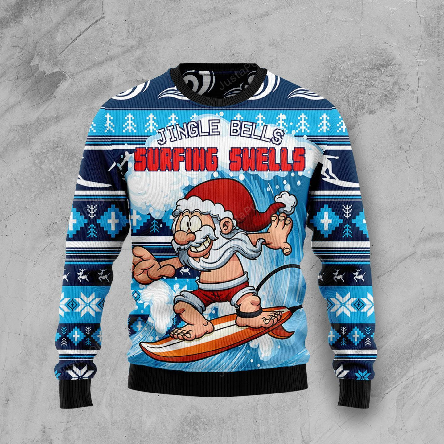 Jingle Bells Surfing Swells Christmas Ugly Christmas Sweater, Perfect Holiday Gift
