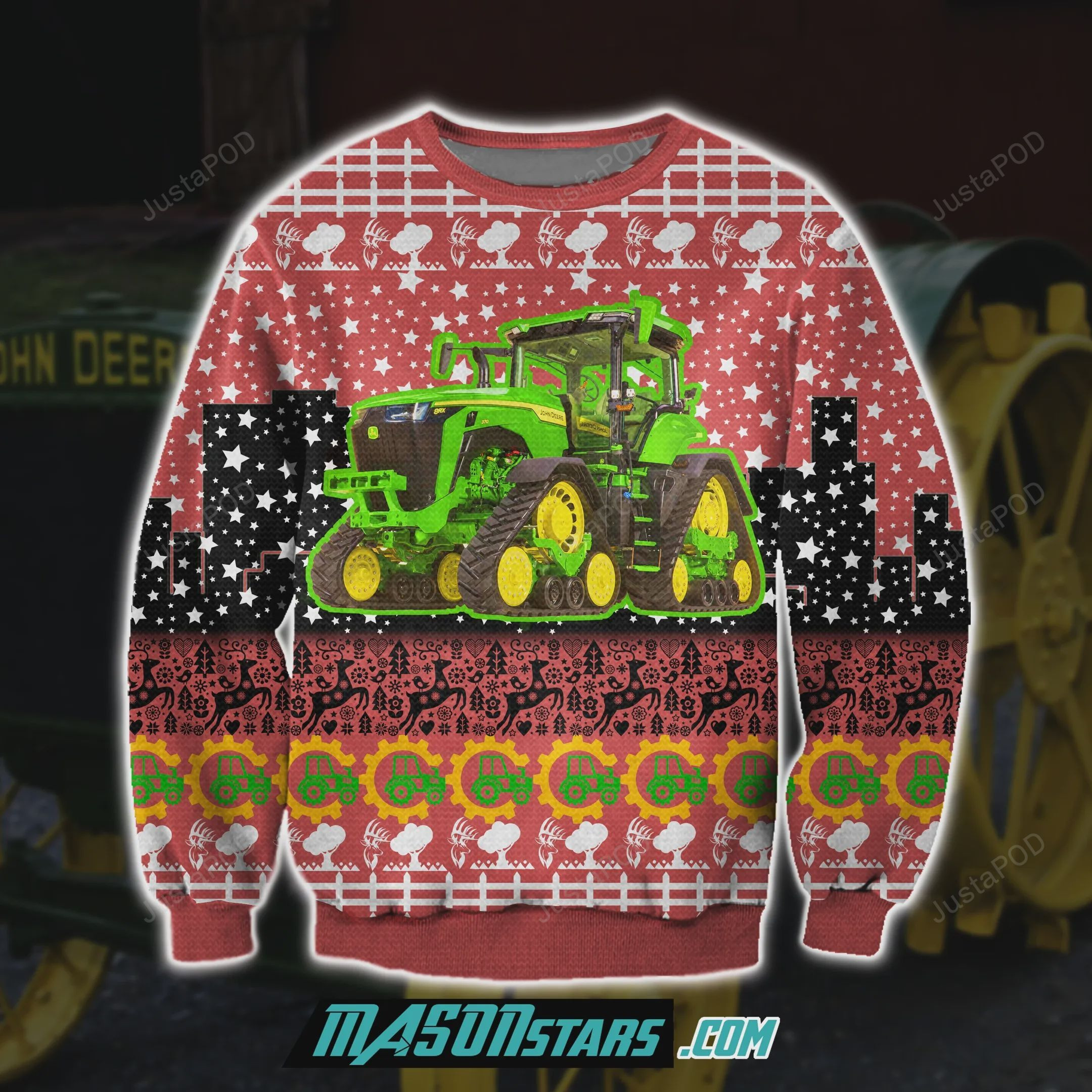 John Deere 3D Print Knitting Pattern Ugly Christmas Sweater, Perfect Holiday Gift