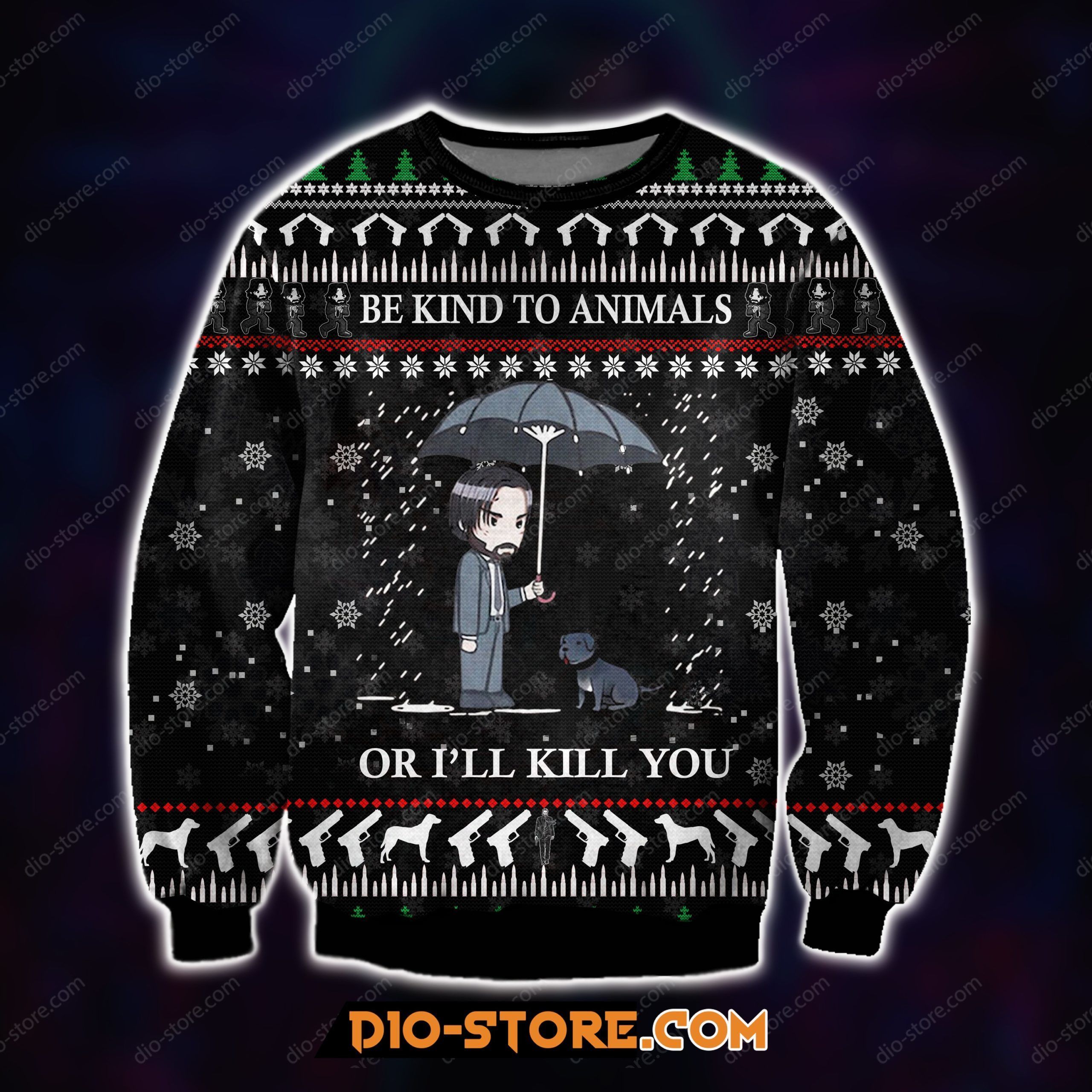 John Wick & Animal 3D Print Knitting Pattern Ugly Christmas Sweater
