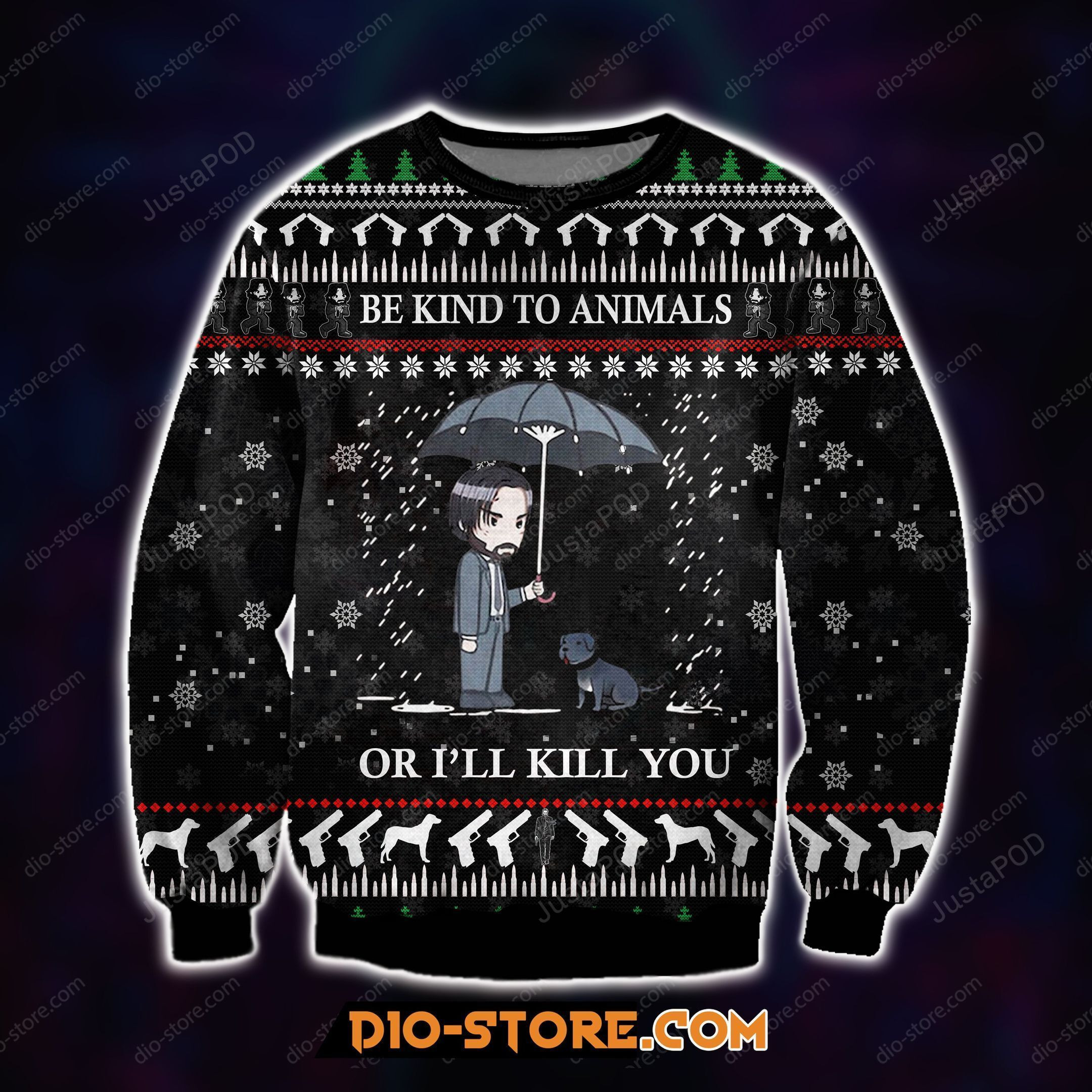 John Wick Animal 3D Print Knitting Pattern Ugly Christmas Sweater, Perfect Holiday Gift