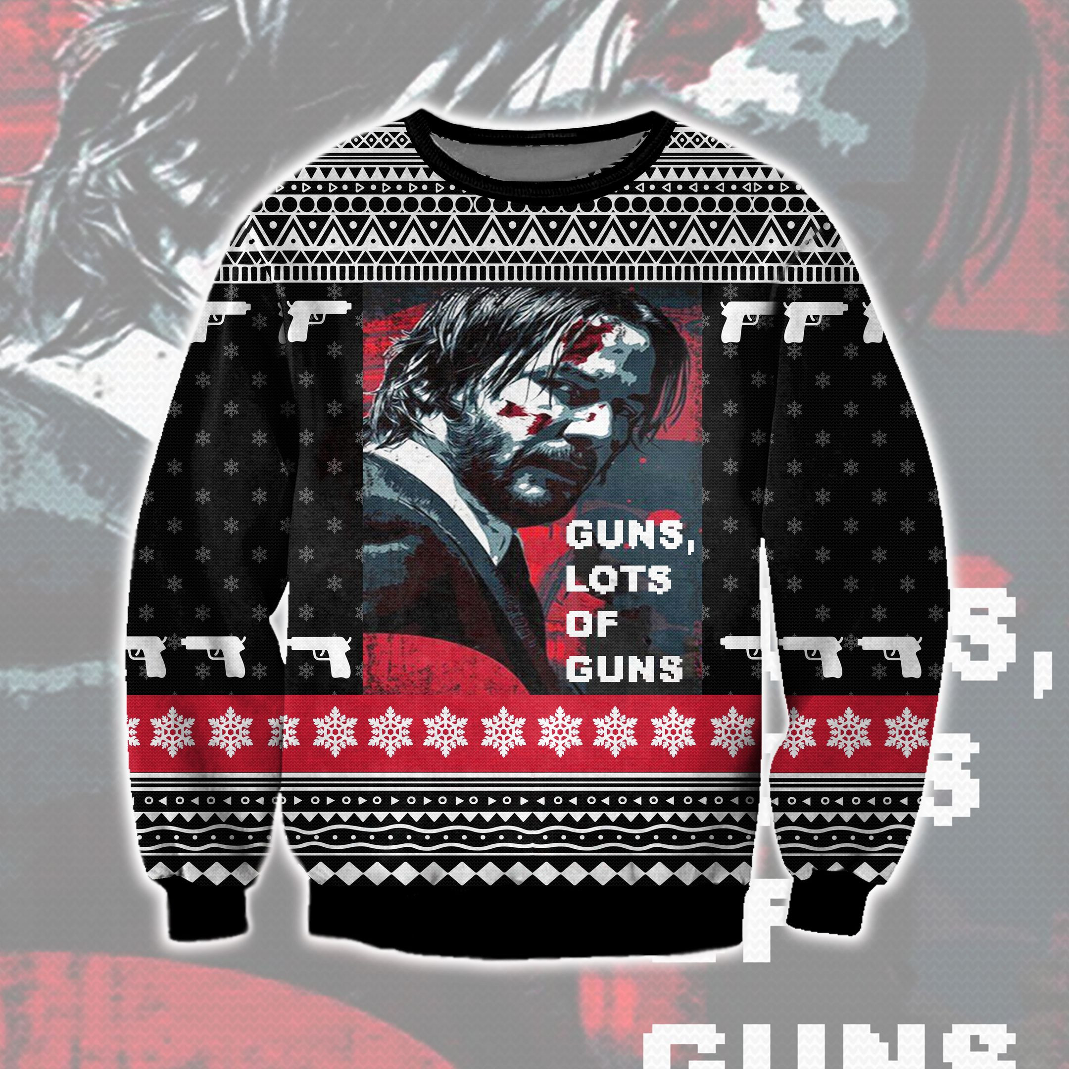 John Wick Guns, Lots Of Guns 3D Print Ugly Christmas Sweater
