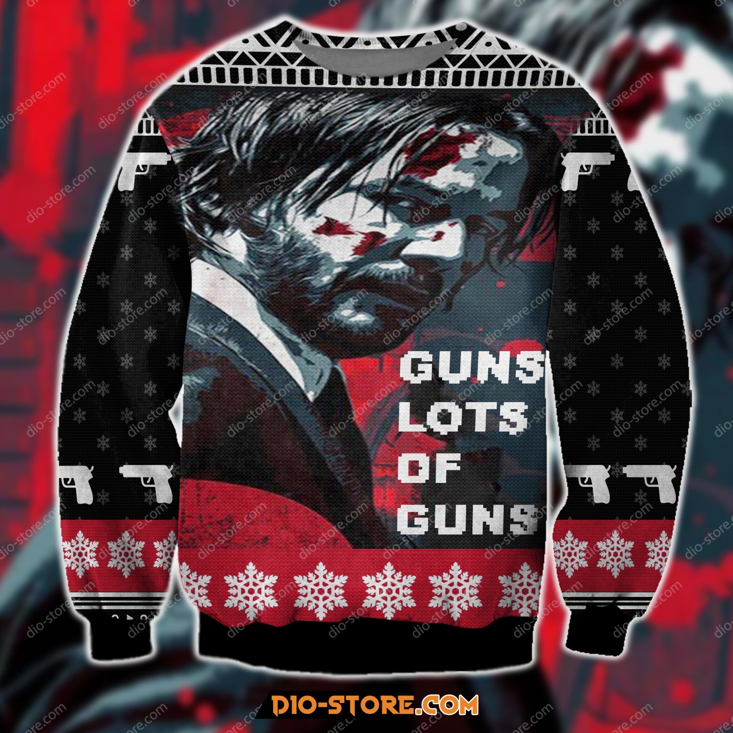 John Wick Guns, Lots Of Guns 3D Print Ugly Sweater