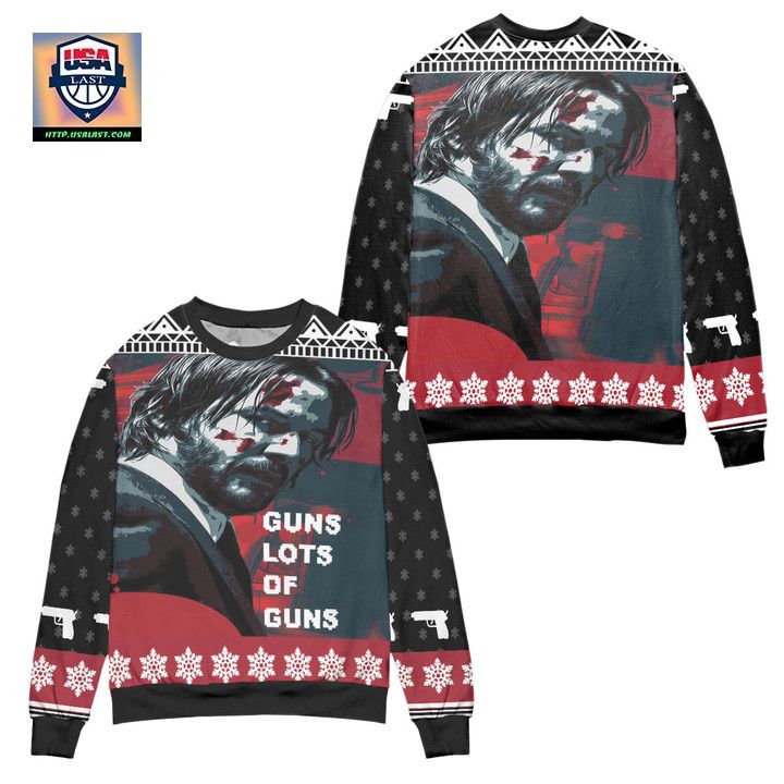 John Wick Guns Lots Of Guns Snowflake Pattern Ugly Christmas Sweater