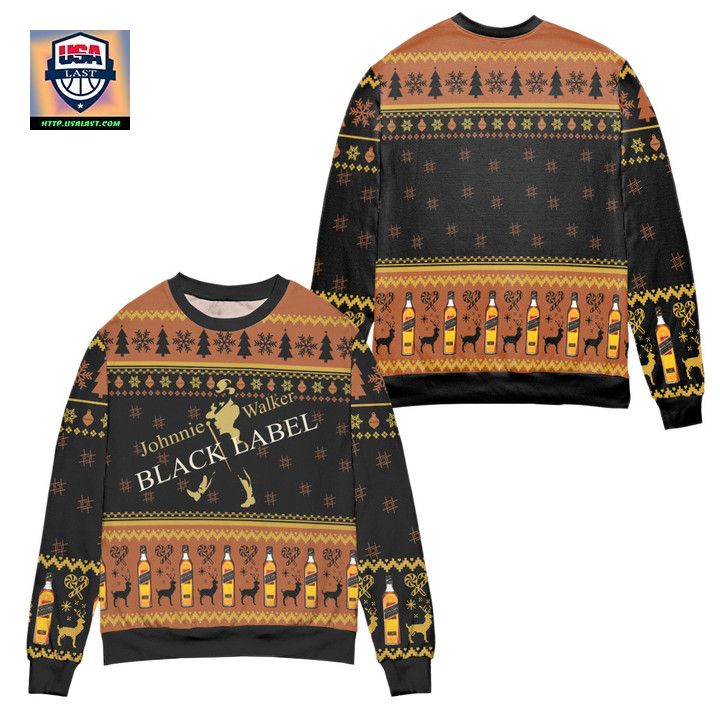 Johnnie Walker Black Label Pine Tree Reindeer Ugly Christmas Sweater