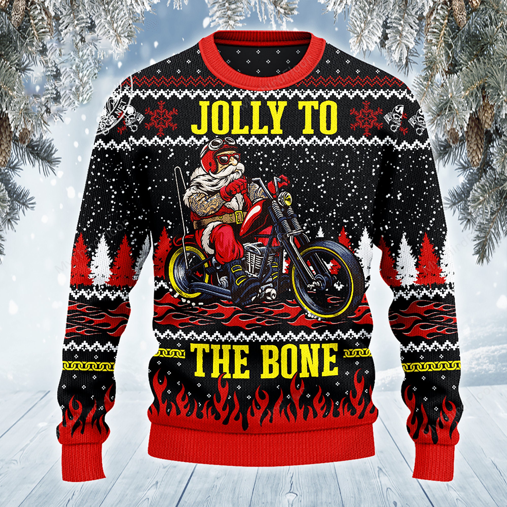 Jolly To The Bone Biker Ugly Christmas Sweater
