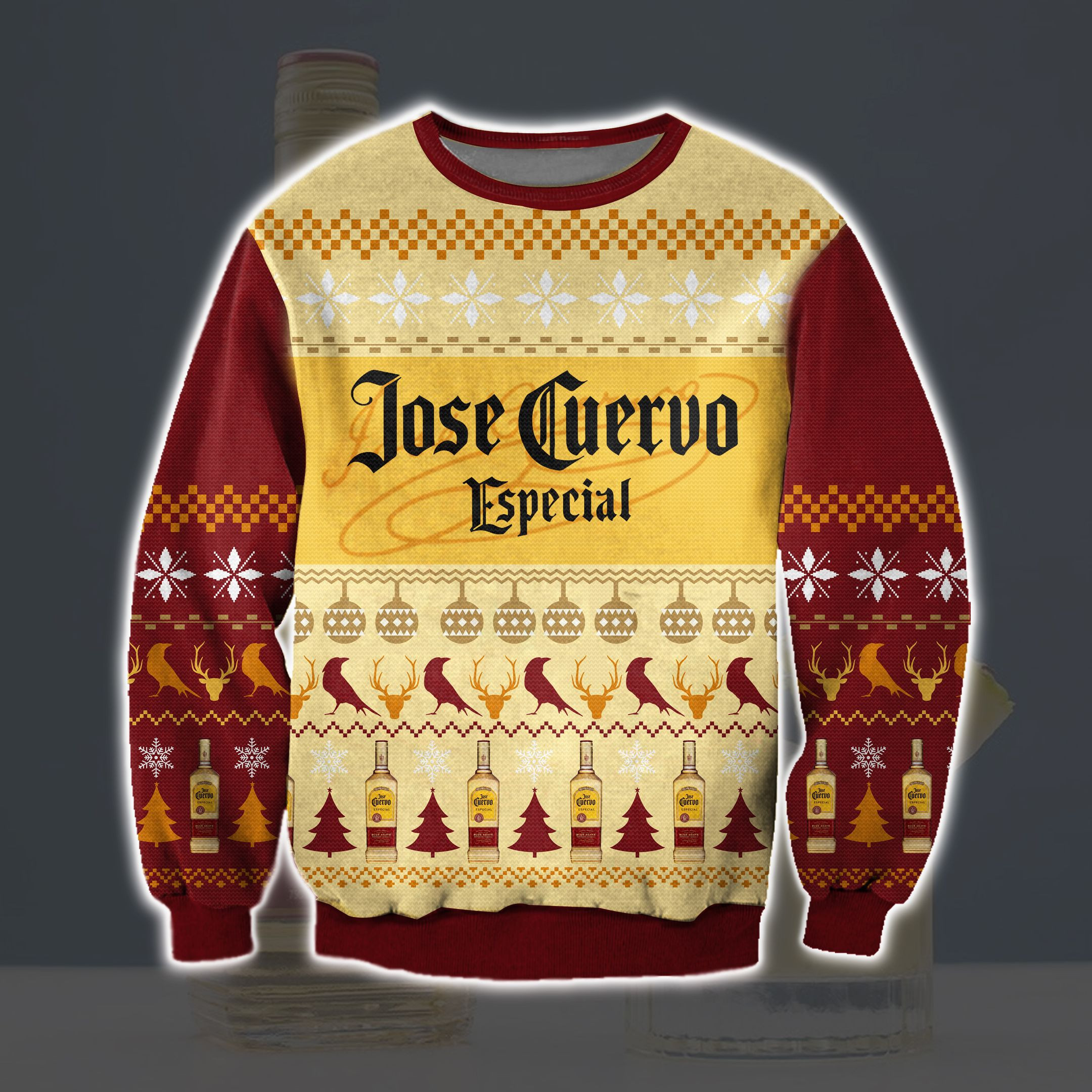 Jose Cuervo Especial Tequila Knitting Pattern 3D Print Ugly Christmas Sweater