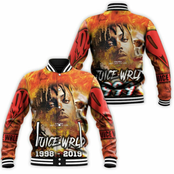 Juice Wrld 999 Death Race For Love Skull Fire Baseball Jacket for Men & Women | Music Fan Gift