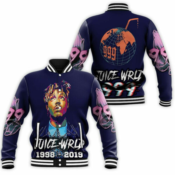 Juice Wrld 999 Pop Color Portrait Hip Hop Baseball Jacket for Men & Women | Music Fan Gift