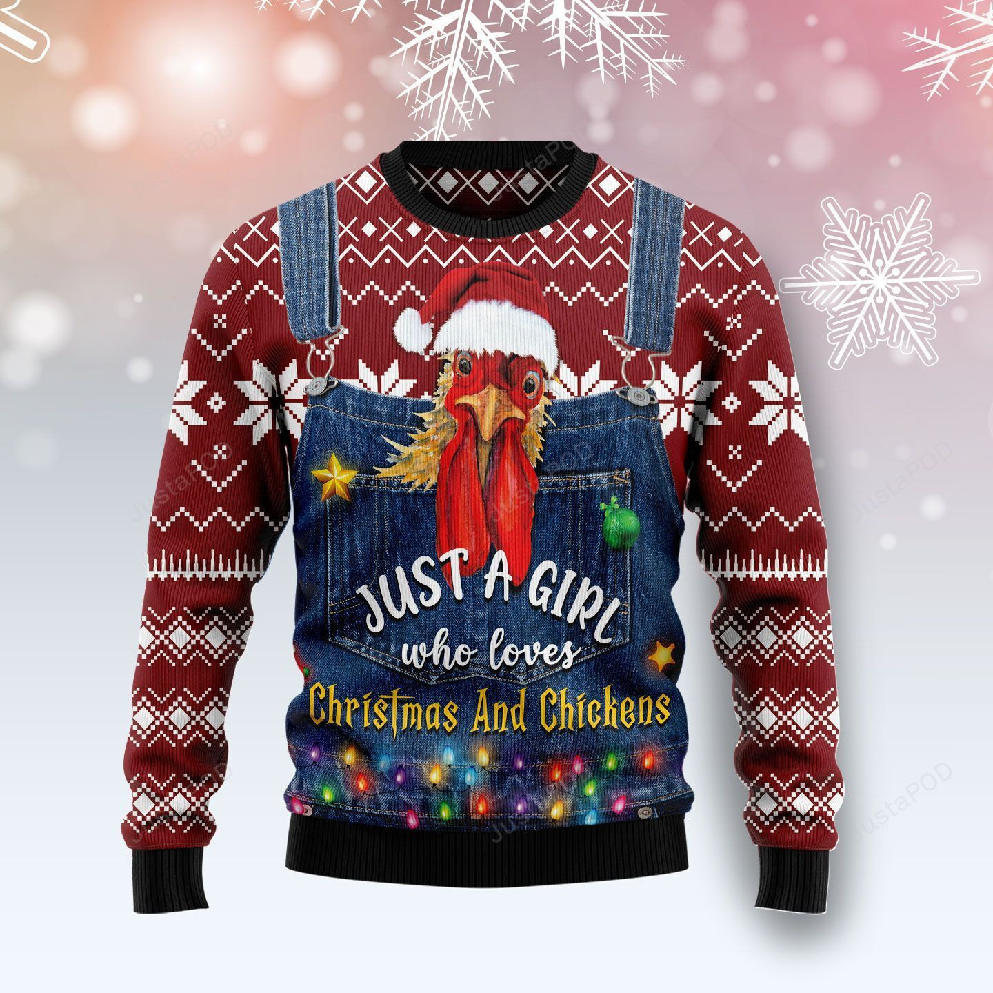 Just A Girl Who Loves Christmas And Chickens Christmas Ugly Christmas Sweater, Perfect Holiday Gift