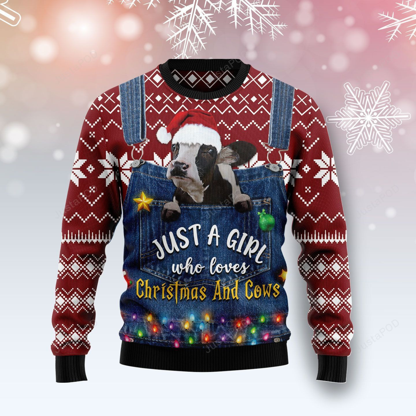 Just A Girl Who Loves Christmas And Cows Christmas Ugly Christmas Sweater, Perfect Holiday Gift