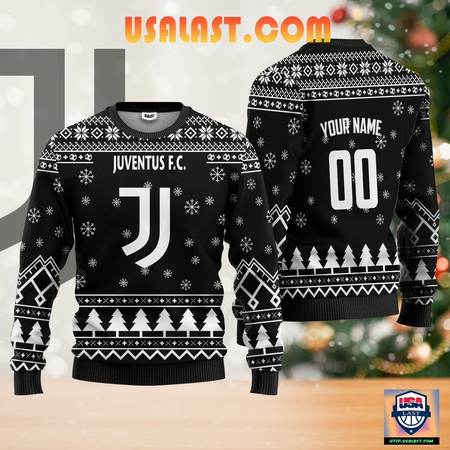 Juventus FC Personalized Ugly Christmas Sweater Black Version
