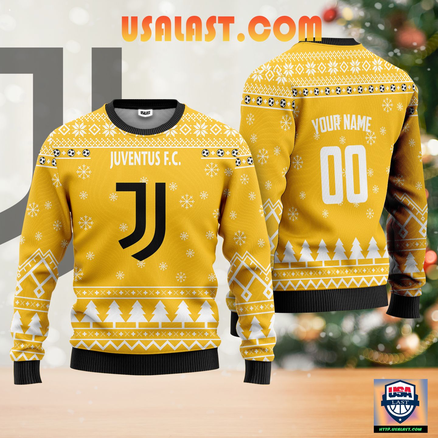 Juventus FC Personalized Ugly Christmas Sweater Yellow Version