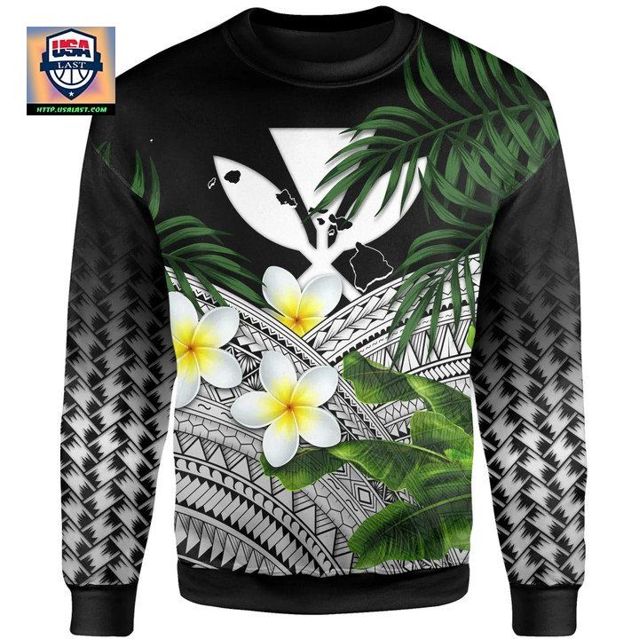 Kanaka Maoli Hawaiian Sweater Polynesian Plumeria Banana Leaves Gray A02
