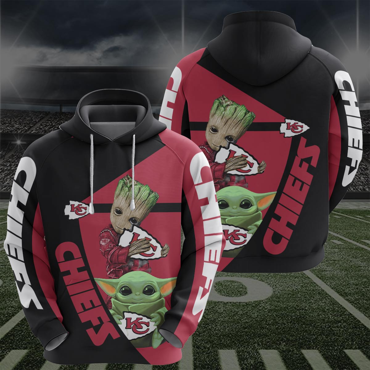 Kansas Chiefs Groot Baby Yoda 3D All Over Print Hoodie & Zip Hoodie