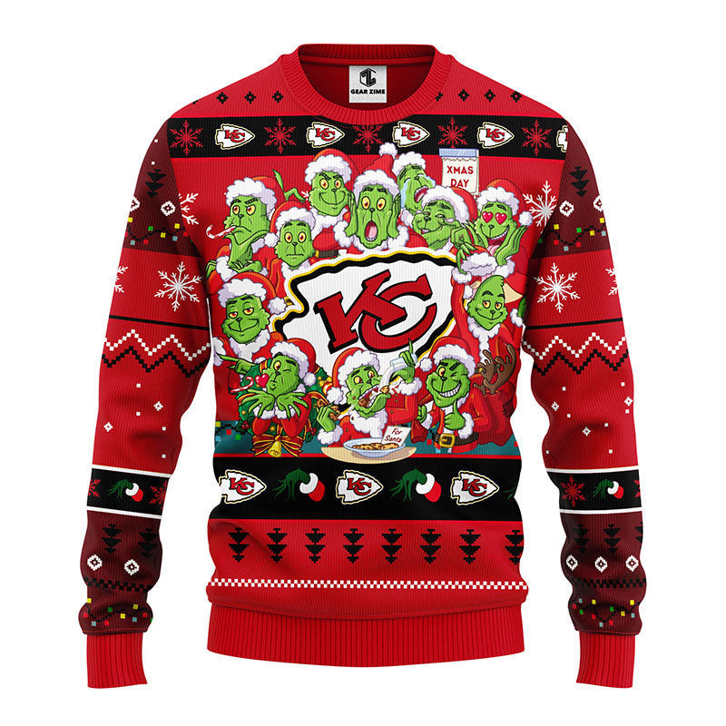 Kansas City Chiefs 12 Grinch Xmas Day Ugly Christmas Sweater,