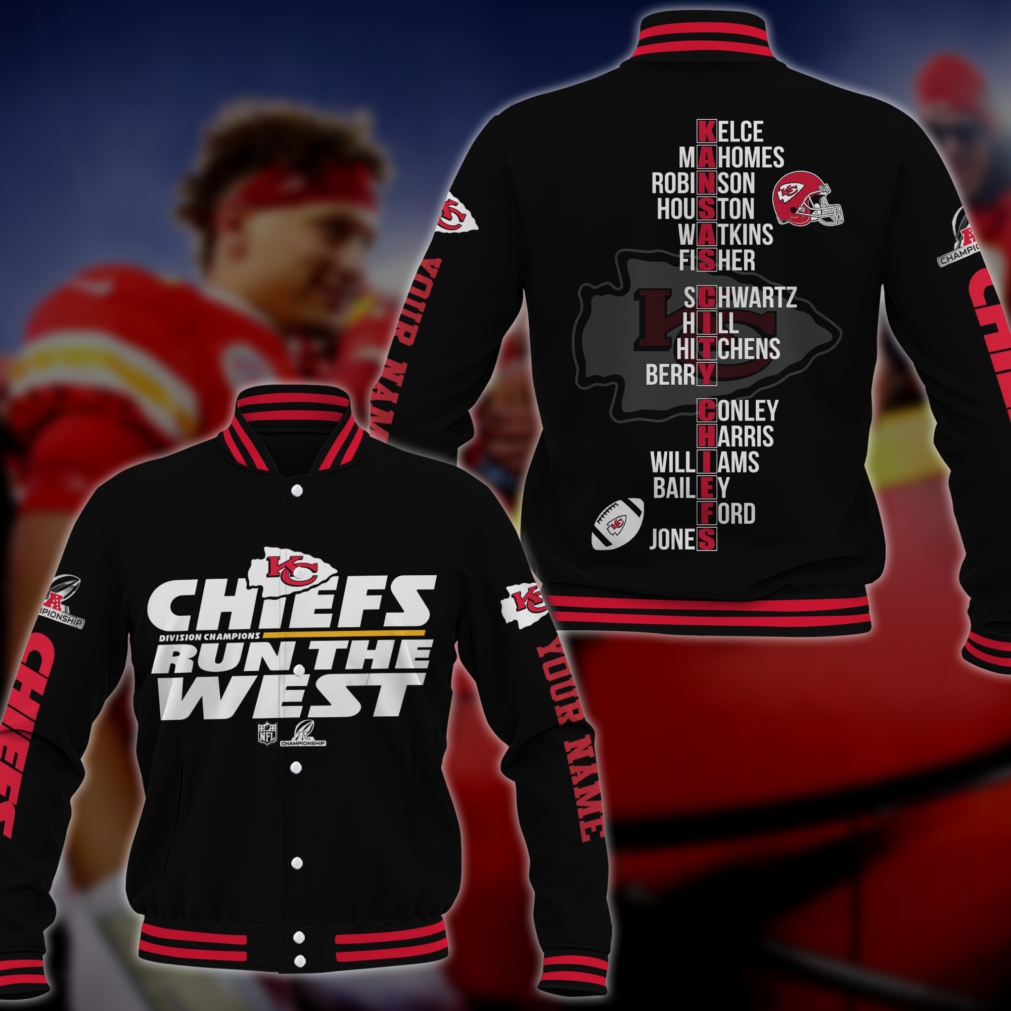 Kansas City Chiefs 2021 AFC West Division Champions Baseball Jacket for Men & Women | NFL Fan Gift