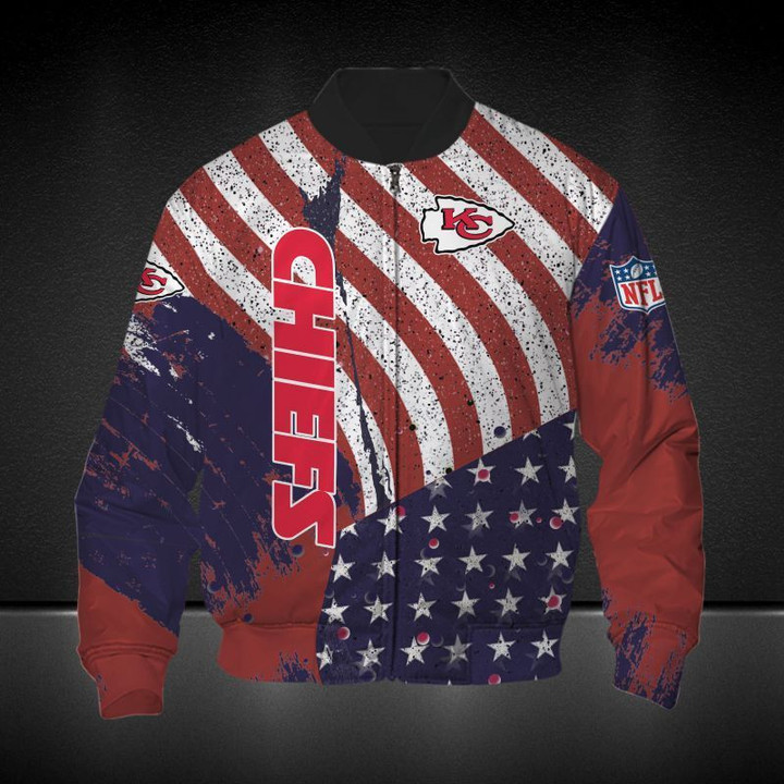 Kansas City Chiefs American Flag Bomber Jacket | NFL Team Jacket for Men & Women | Football Fan Gift