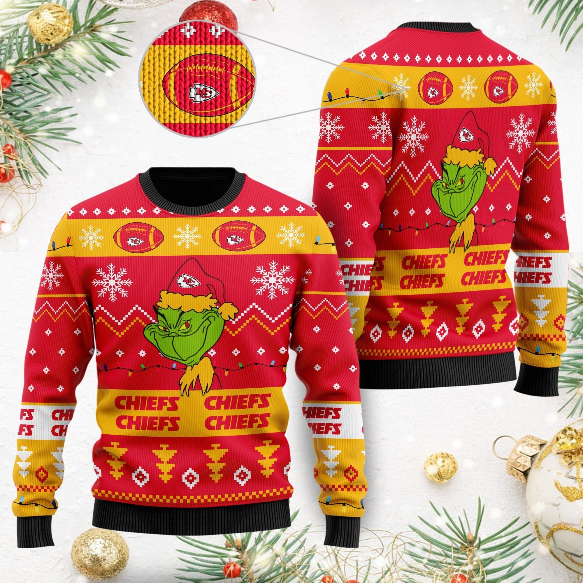 Kansas City Chiefs American NFL Football Team Logo Cute Grinch 3D Men And Women Ugly Christmas Sweater For Sport Lovers On Christmas Days