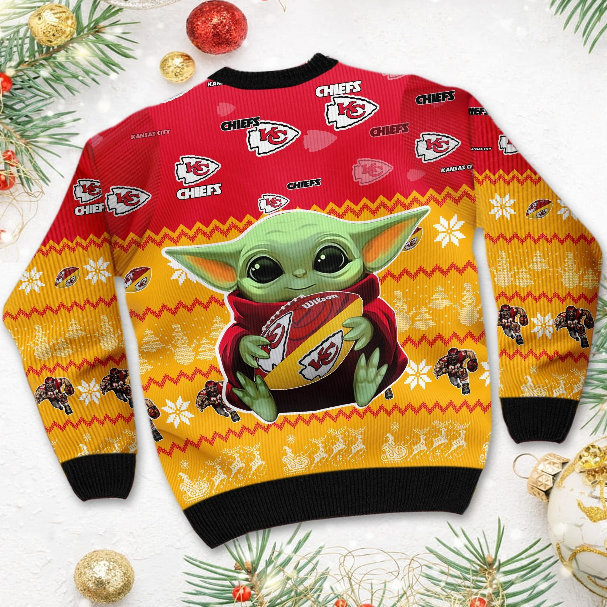 Kansas City Chiefs Baby Yoda Ugly Christmas Sweater, Perfect Holiday Gift - Image 4