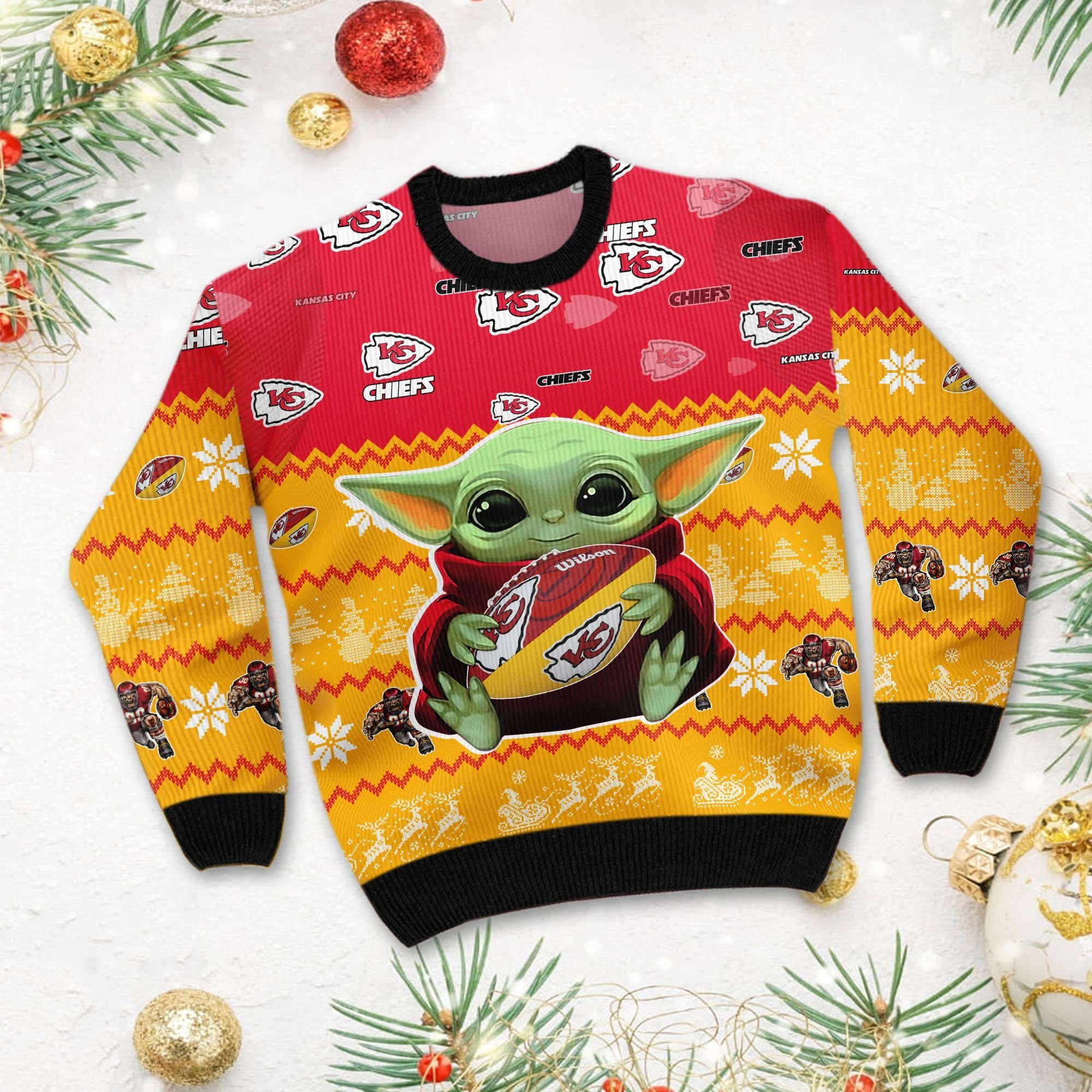 Kansas City Chiefs Baby Yoda Ugly Christmas Sweater, Perfect Holiday Gift - Image 3