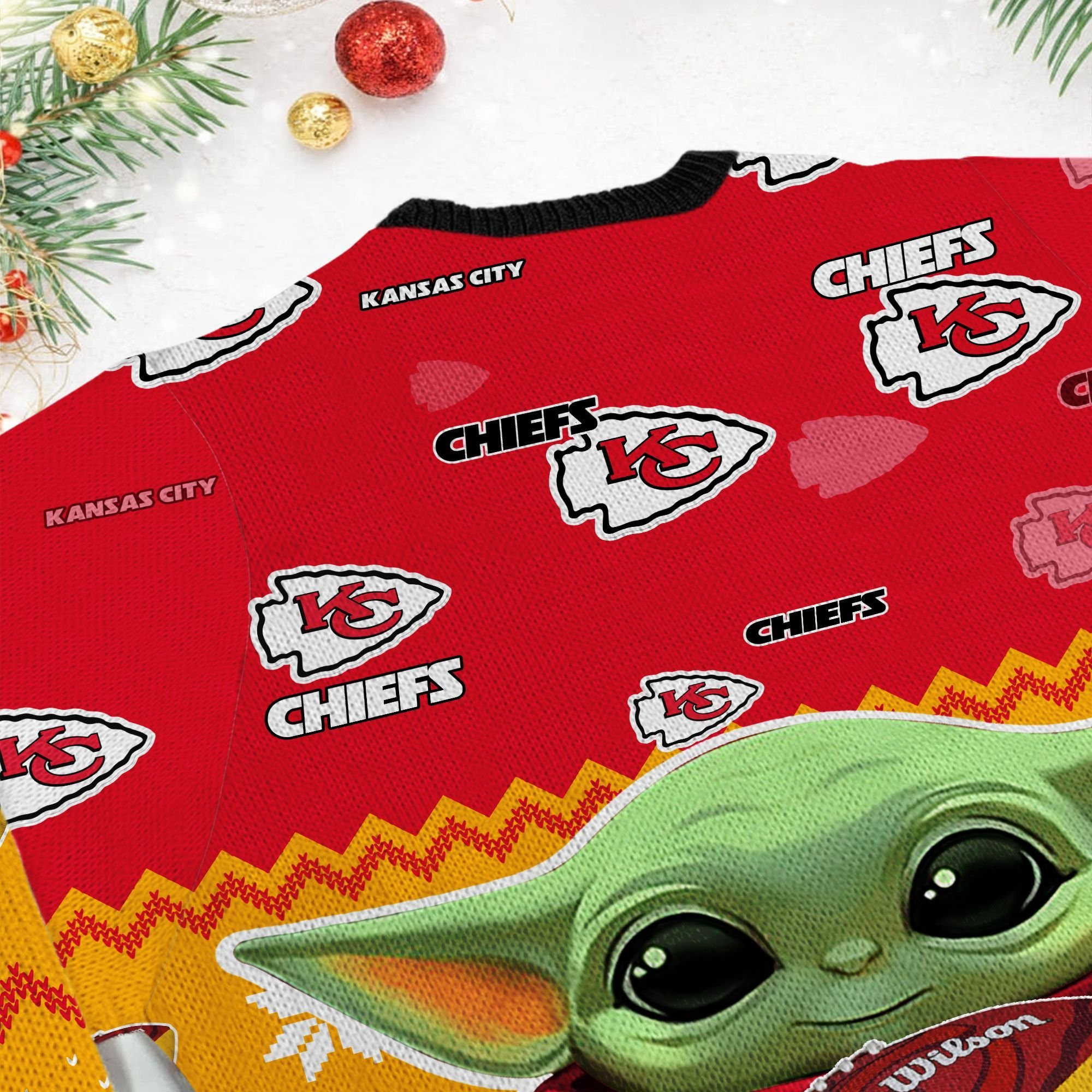 Kansas City Chiefs Baby Yoda Ugly Christmas Sweater, Perfect Holiday Gift - Image 6