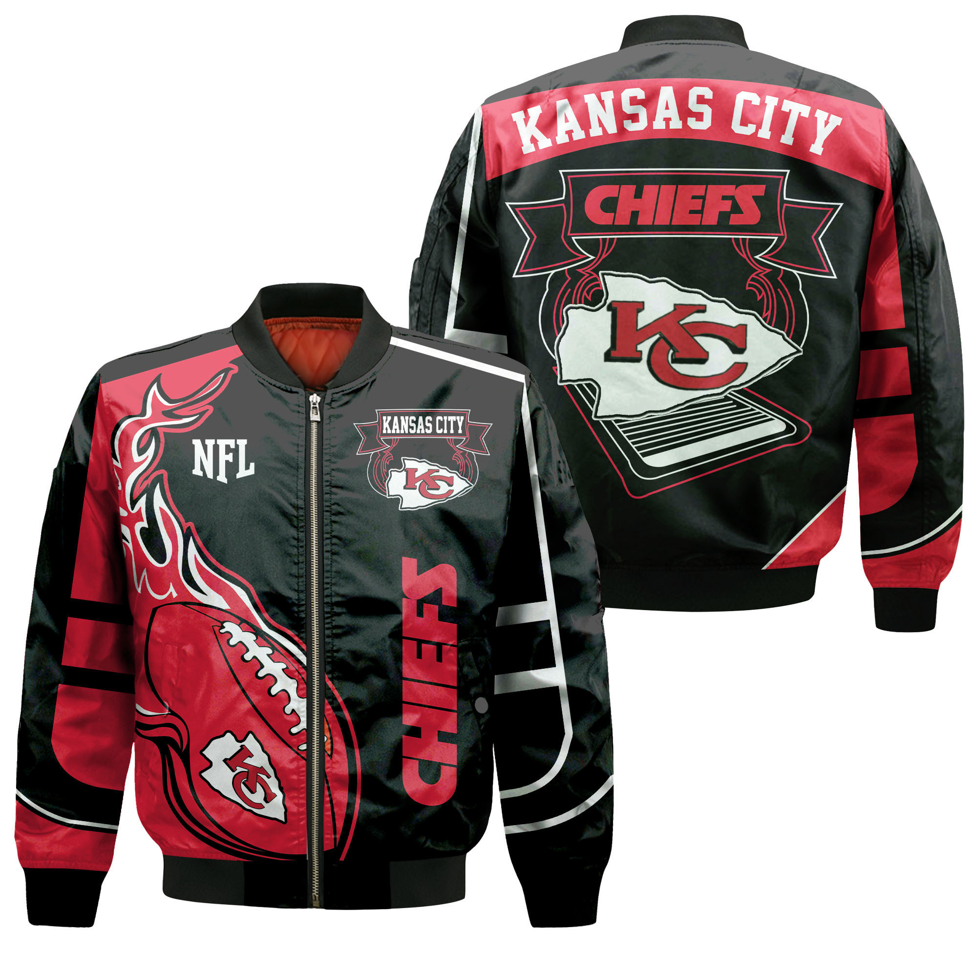 Kansas City Chiefs Black Red Bomber Jacket | NFL Team Jacket for Men & Women | Football Fan Gift