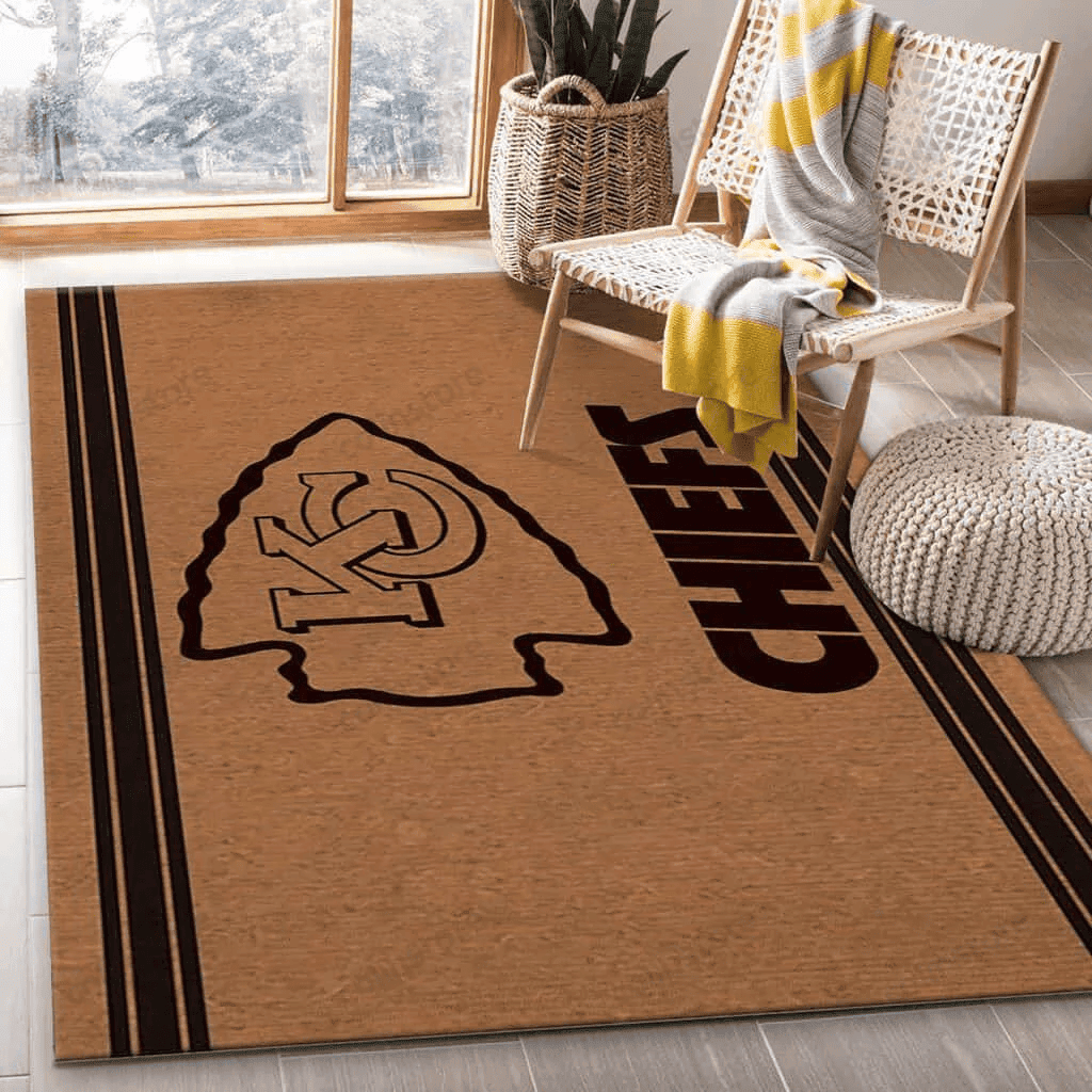 Kansas City Chiefs Brown Logo Team Logos Rectangle Area Rug – Full Print Carpet For Living Room & Bedroom Home Decor