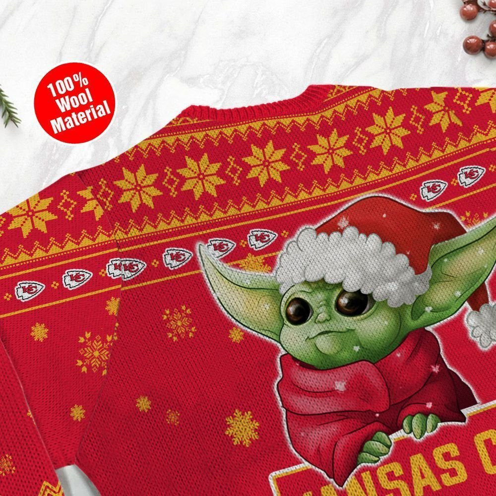 Kansas City Chiefs Cute Baby Yoda Grogu Ugly Christmas Sweater, Perfect Holiday Gift - Image 5