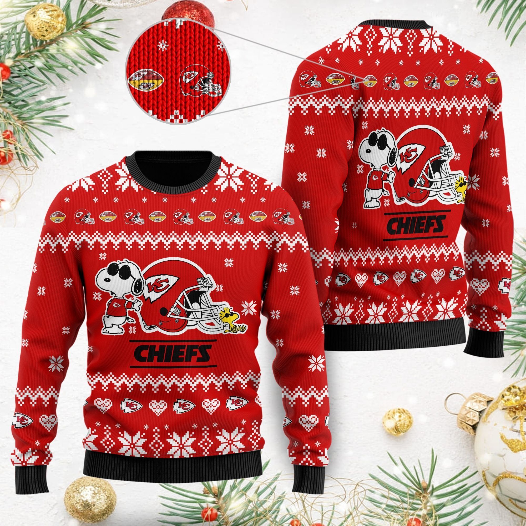 Kansas City Chiefs Cute The Snoopy Show Football Helmet 3D All Over Print Ugly Christmas Sweater For American Football Players And Fans On Christmas Days