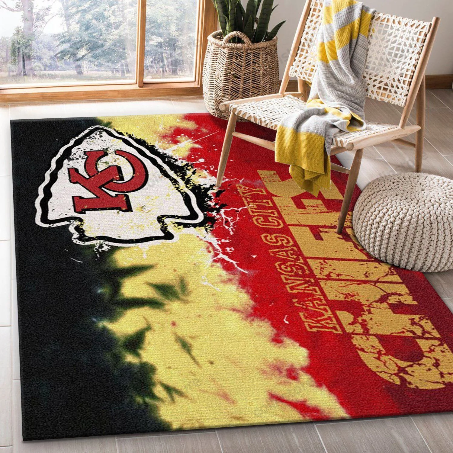 Kansas City Chiefs Fade Rug Team Rectangle Area Rug – Full Print Carpet For Living Room & Bedroom Home Decor