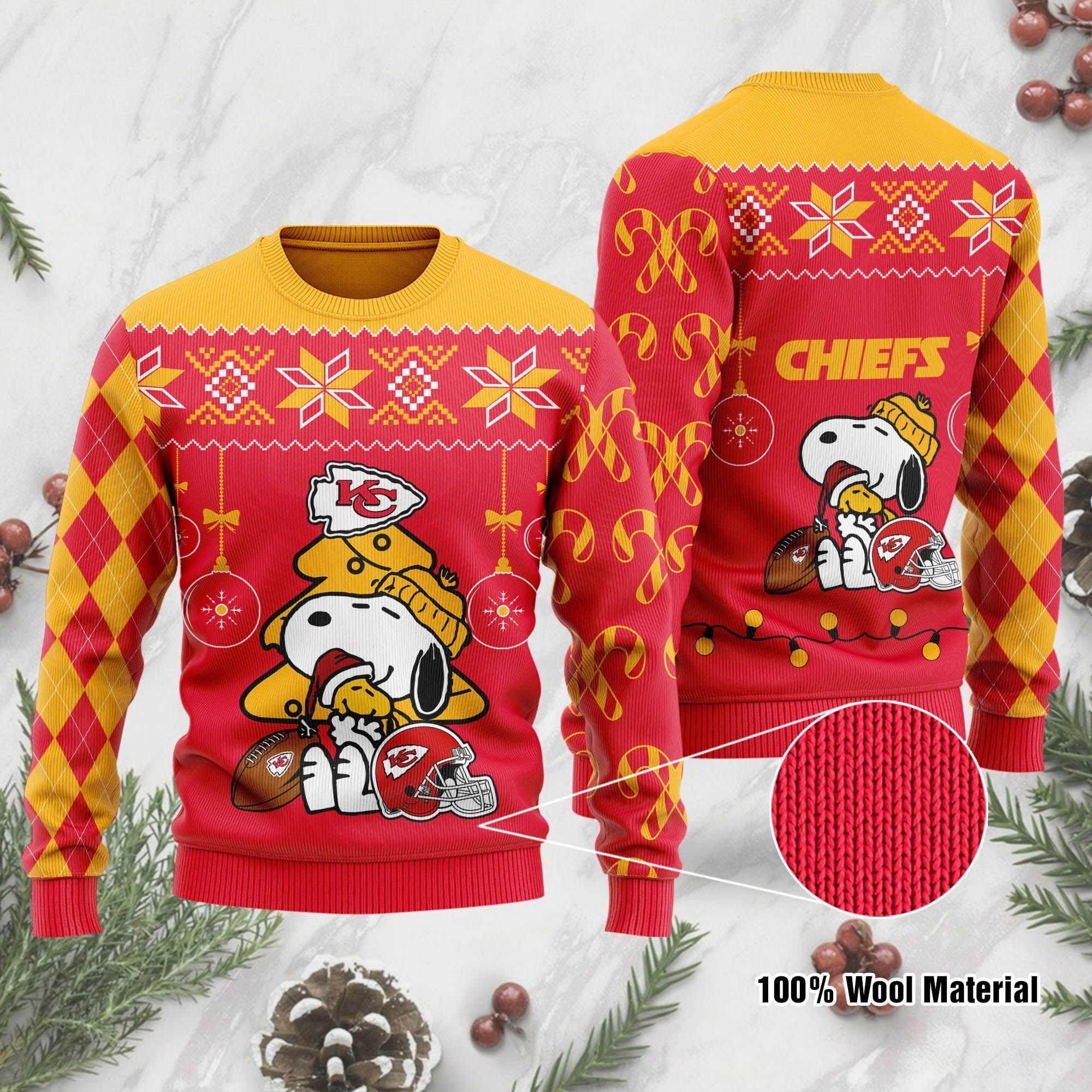 Kansas City Chiefs Funny Charlie Brown Peanuts Snoopy Ugly Christmas Sweater Holiday Party Men Women Plus Size